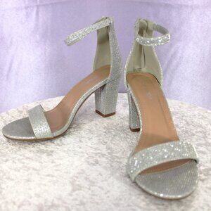 Top Moda Silver Glitter Ankle Strap Block Heel Sandals – Size 8(NWOB)